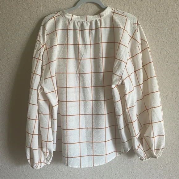 A New Day Plaid Long Balloon Sleeve Blouse - Picture 2 of 4
